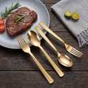 KIRE 400PCS Gold Plastic Spoons and Forks Disposable - Gold Plastic Silverware Set Disposable - 200 Forks and 200 Spoons for Wedding, Birthday, Party