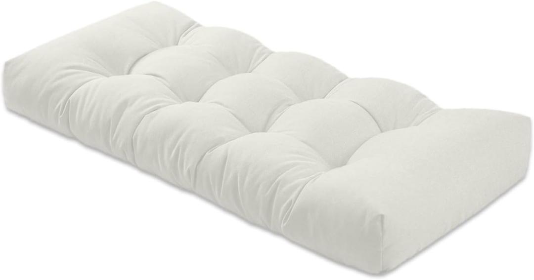 Bench Cushion 39 inches,Indoor/Outdoor Non-Slip Tufted Cushions, Premium Waterproof Linen, Soft Piano Sofa Cushions, High-Density Memory Foam(White-39x19 x 4 in)