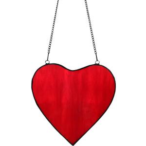 Heart Stained Glass Window Hanging Suncatchers Heart Shaped Art Ornament On Window Hanging Decorations Sun Catchers Handmade Gift (Red)