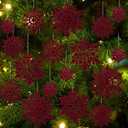 27pcs Wine Red Flocked Christmas Snowflake Ornaments, Hanging Velvet Snow Flakes for Christmas Tree Decorations Winter Wonderland Frozen Birthday Party Holiday Home Decor Craft Snowflakes