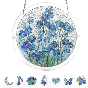3 x Acrylic Suncatcher Window Hanging 7.4 Inch, Double-Sided Light Catcher Ornament for Window Home Garden Decor, Colorful Acrylic Hanging Decoration Gift (Myosotis)