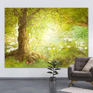 7x5ft Spring Backdrop Easter Scenery Woodland Meadow Flower Photography for Birthday Baby Shower Fairy Tale Forest Background Oil Painting Photo Studio Photoshoot Backdrops Props Supplies