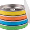 Elk and Friends Stainless Steel Divided Plates with Normal Sleeve for Babies & Toddlers | Lids Included Dinner & Snack Plates | 4 Pack (Green/Orange/Yellow/Blue)