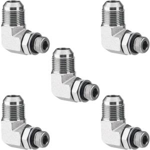 5 Pack 90 Degree Elbow Hydraulic Adapter Fittings: 3/4" JIC 37 Male x #8 SAE/ORB Male, Hydraulic Hose End Connectors with Protection Cover - 6801-12-08