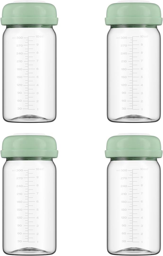 Breastmilk Storage Bottles Collection Bottles, 10oz Wide-Neck Breast Milk Container Compatible for Spectra S1 S2 SG Motif Luna Breast Pumps, Fit for 22oz Breast Milk Cooler & Fridge, 4 Packs