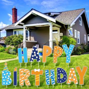 Threehoney 13 Pcs Blue Dog Paw Happy Birthday Yard Sign with Stakes, 16" Happy Birthday Letter Lawn Signs, Outdoors Birthday Decorations Blue Dog Birthday Theme Party Supplies for Outdoor Yard Lawn