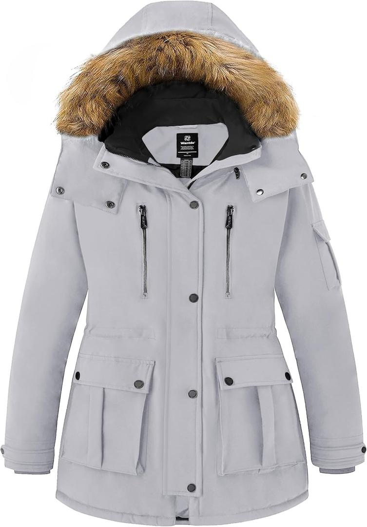 wantdo Plus Size Winter Coats for Women Parka Overcoat Warm Winter Jacket with Hood (2X, Gray)