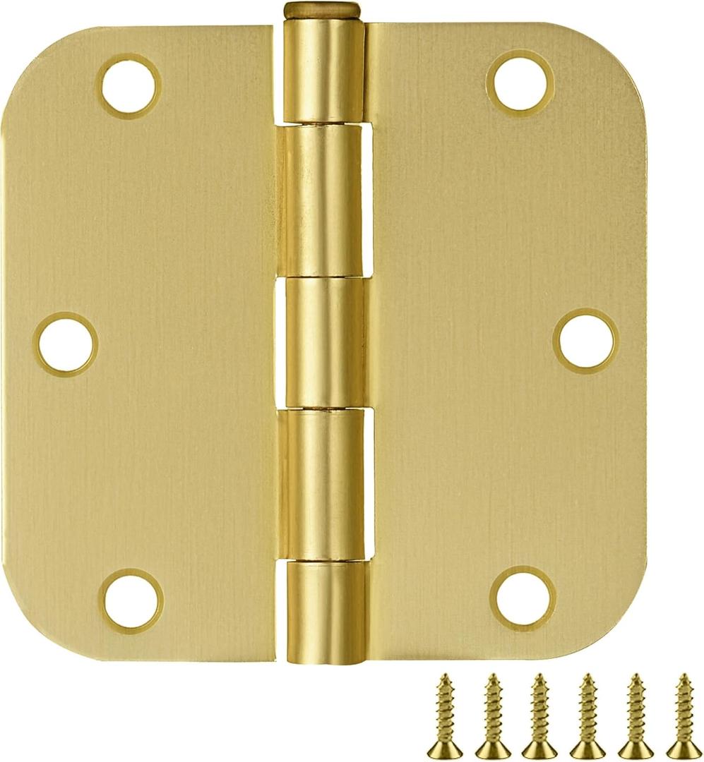 10-Pack 3.5-Inch x 3.5-Inch Interior Door Hinges with 5/8-Inch Radius, Satin Brass, Heavy Duty Steel Construction, Left- or Right-Handed  Design House, 181404