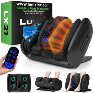 Lunix LX21 FSA Foot and Calf Massager with Remote, Neuropathy & Plantar Fasciitis Relief, Adjustable Leg Ankle Deep Kneading Shiatsu Therapy, Blood Circulation, Hot Cold Pockets, Granite Black