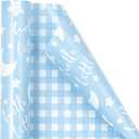 RUSPEPA Reversible Wrapping Paper Roll, Jumbo Roll, Baby Boy Blue and Plaid Pattern for Baby Boy or Neutral Gift Wrapping, Kids' Birthday Party and Baby Shower Wrap Paper, 30 Inches X 32.8 Feet