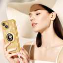 for iPhone 15 Plus Case - Women Glitter Bling Compatible with MagSafe Ring Stand Magnetic Phone Case Cute Girly Sparkly Luxury Elegant Girls Aesthetic for Apple 15 Plus Cases - Gold (Shine Glod)