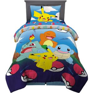Franco Kids Bedding Super Soft Comforter and Sheet Set, 4 Piece Twin Size, Pokemon