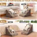 Zerbuger Dog Ramp and Stair for Bed 16" H-20 H,3-Step Cat Stair for Sofa and Chair,4-Step Dog Ramp for High Bed and Window,Durable Nonslip Fabric Cover for Indoor (Coffee-16 H, Pet Friendly, 3)