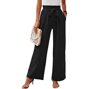 Heymoments Women's Wide Leg Lounge Pants with Pockets Lightweight High Waisted Adjustable Tie Knot Loose Trousers, Medium