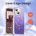Compatible with iPhone 13 Case & iPhone 14 Case Magnetic Glitter iPhone 13 & 14 Phone Cases 6.1" with Curly Wavy Frame Design [Bling & Cute][Compatible with Mag-Safe],Purple
