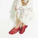 ZJGZF Mesh Ballet Flats for Women Round Toe Woven Hollow Beach Ballerina Flats Summer Cute Casual Mary Jane Shoes