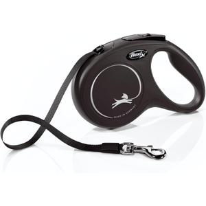 FLEXI New Classic Tape Retractable Dog Leash for Medium Dogs Upto 55 lbs.  16 ft., Black | Tangle Free Pet Walking Leash with One-Handed Brake, Pause, Lock|German Quality Product