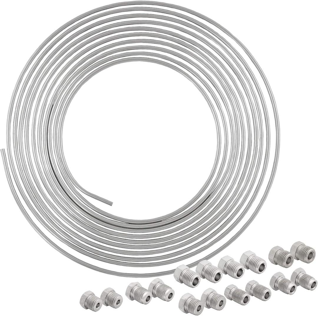 4LifetimeLines – 3/16" x 25' Stainless Steel Brake Line Kit | 316L Marine-Grade Tubing with 16 SAE Fittings | Corrosion & Rust Resistant | 15,310 PSI | Universal Fit for Cars & Trucks