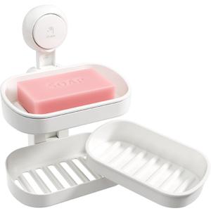 TAILI Double Layer Soap Dish Suction Cup Soap Holder, Strong Sponge Holder for Shower, Bathroom, Tub and Kitchen Sink, Drill-Free, Removable (5.8" * 3.7" 2 Tier, White)