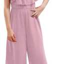 GORLYA Girls Scoop Neck Ruffle Overlay Jumpsuit Rompers Casual Loose Long Wide Leg Jumper Outfits (12 Years, Pink)