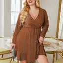 IN'VOLAND Plus Size Womens Glitter Dress V Neck Long Sleeve Ruffle Hem Swing Club Cocktail Party Dresses