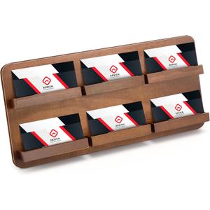 Leinuosen 2 Tie Wood Business Card Holder for Desk 6 Slot Multiple Business Card Organizer Desktop Cards Display Stand Storage Detachable for Office Exhibition Meeting Home Men Women, 13 x 6.3 Inch