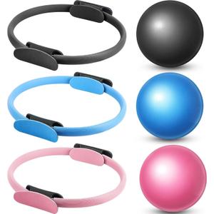 Zomiboo 6 Pcs Pilates Rings and Mini Exercise Balls 14 Inch Magic Circle with Lightweight Padded Handles 9.5 Inch Workout Ball for Women Stability, Barre, Yoga, Core Training and Physical Therapy