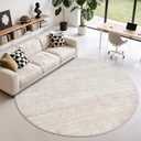 Valenrug Washable Round Area Rugs 8x8 - Stain Resistant 8ft Round Rugs for Living Room, Non Slip Backing Printed Rugs for Bedroom, Folable Machine Washable Area Rug (8ft, Beige)