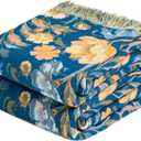 LUTBM Boho Throw Blanket for Couch Sofa Chair Cotton Spring Blankets for Bedroom Living Room All Season Soft Lightweight Reversible Floral Bird Embroidery Decorative Throws 50"x60"