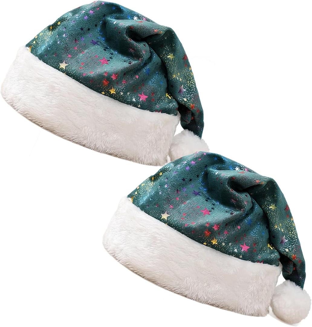 Santa Hat with Glitter Stars, 11x15 Inch Christmas Hat for Adult Women Men Xmas New Year Party Decor Supplies (Standard)