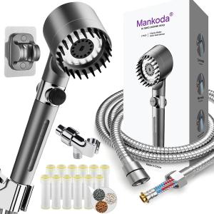 Filtered Shower Head with Handheld, 12 Replacement Filters for Hard Water & Chlorine Removal, 75" High Pressure Anti-Burst Hose, Power Wash for Deep Cleaning & One-Button Pause Switch for Kids & Pets