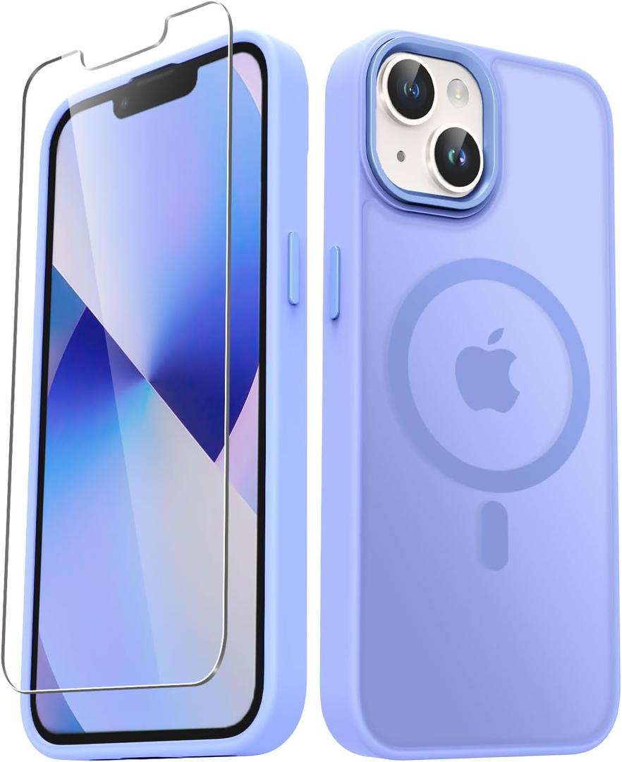 YENAPOON for iPhone 14 Case, iPhone 13 Case, with 1 Screen Protector, Matte Magnetic Slim Phone Cover, Support for Magsafe, Shockproof Protection Translucent Frosted Back,Lavender Purple