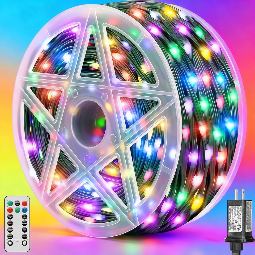 Brightever 360FT 1100 LED String Lights with Remote, IP67 Waterproof Plug-in Christmas Tree Lights - 8 Modes & 3 Timers, Dimmable Outdoor String Light for House Yard Xmas Decorations (Multicolor)