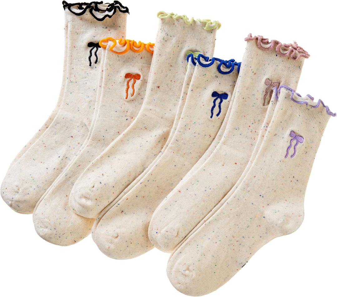 SeeyAN Girls Ruffle Socks Frilly Kids Crew Dress Cotton Soft Cute Toddler Socks 6 Pairs
