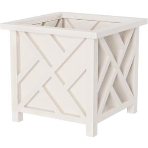 Lattice Design Outdoor Planter Box - 14.75 Square 13 Tall White Plant Pot - Decorative Plant Pots for Front Porch Decor - Flower Pots Outdoor Planters for Porch Patio or Garden Decor by Pure Garden (1 unit)