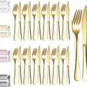 Evanda Gold Steak Knives Set 24 Piece, Gold Titanium Plating Stainless Steel 12 Dinner Forks and 12 Dinner Knives Set, Steak Knives Steak Forks, Dishwasher Safe