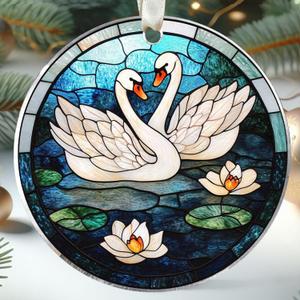 Swan Christmas Ornament - Swan Ornaments for Christmas Tree, White Bird Ornaments - Swans Gifts for Women, Nature Lovers - Stained Glass Style Acrylic Ornament 2025