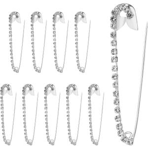 10pcs Rhinestone Safety Pins, Silver Brooch Pins for Women Fashionable Sewing Safety Pins Practical Quilting Basting Pins Women's Accessories for Sweater Scarf Skirts