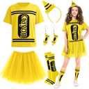 Newcotte 7 Pcs Halloween Crayon Costume Set with Crayon T Shirt Tutu Skirt Thigh High Stockings Wooden Earring XS