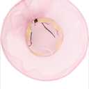 AQOKKA Women Organza Church Fascinators Kentucky Derby Hats for Women and Girls Wedding Flower Tea Party Hat with Wide Brim (Pink)