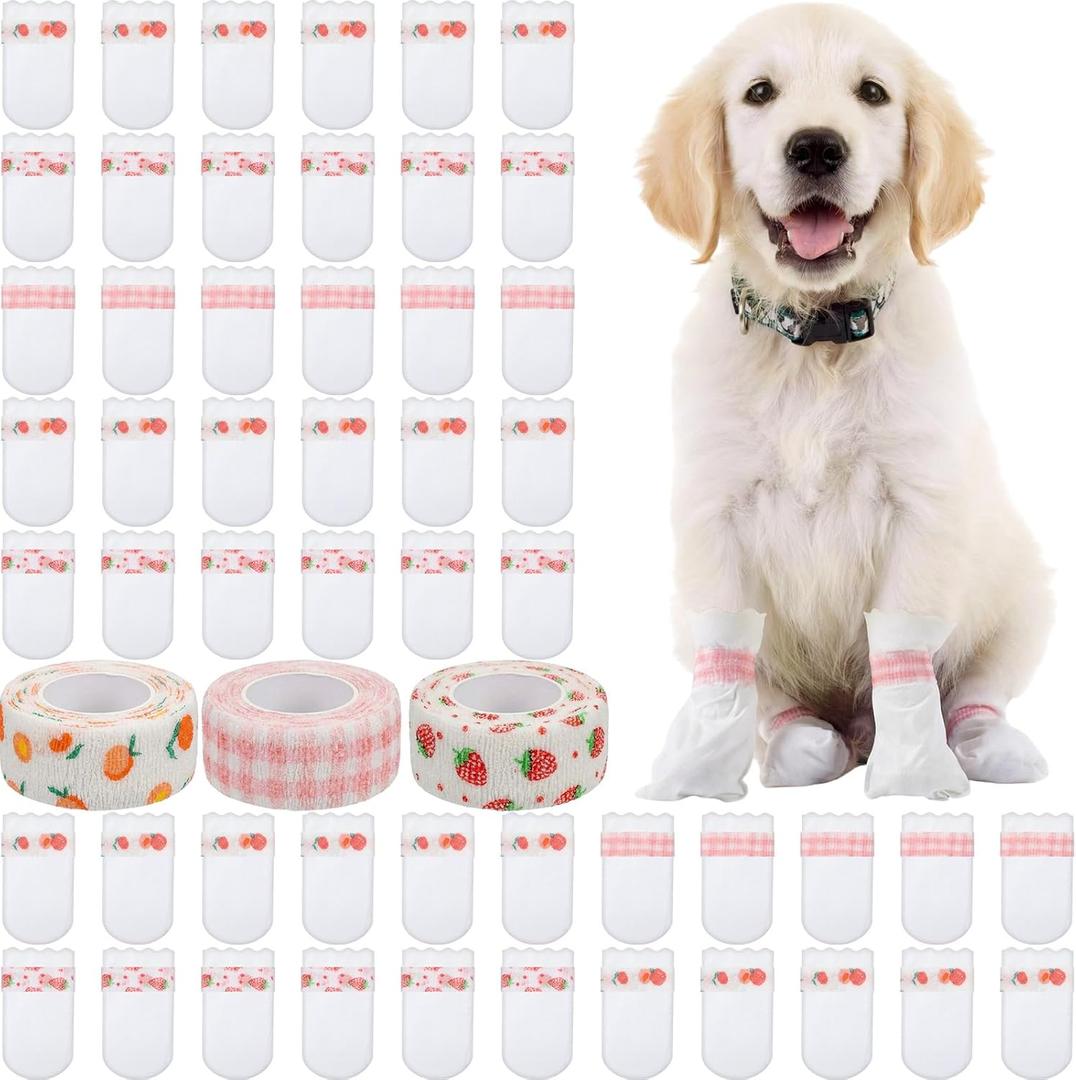 Novabright 60 Pcs Disposable Dog Booties with 3/5 Roll Protectors Bandage for Paw Protection Dog Feet Covers Pet Shoes for Pets Paw Wound Recovery for Medium Large Pets (M)