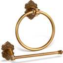 2 Pcs Antique Gold Toilet Paper Holder Towel Ring, Hand Towel Hanger Toilet Paper Roll Holder Wall Mount Retro Vintage Bathroom Hardware (Circle)