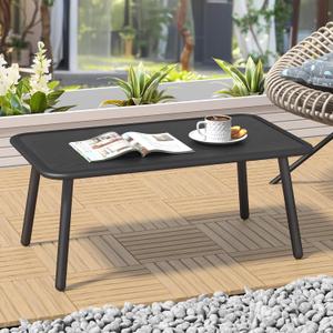 C-Hopetree Small Rectangle Outdoor Side Coffee Table for Outside Patio, Black Metal Top