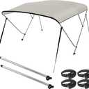 Seamander 3 Bow Marine Grade Polyester Boat Bimini Top, 600D Solution-Dyed Canvas, 4 Adjustable Nylon Straps, 2 Rear Support Poles, 13 Sizes, 10 Colors (3 Bow 6'L x 85"- 90" W x 46" H,Beige)