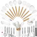 Cooking Utensils Set- 35 PCs Kitchen Utensils with Grater,Tongs, Spoon Spatula &Turner Made of Heat Resistant Food Grade Silicone and Wooden Handles Kitchen Gadgets Tools Set for Cookware (White)