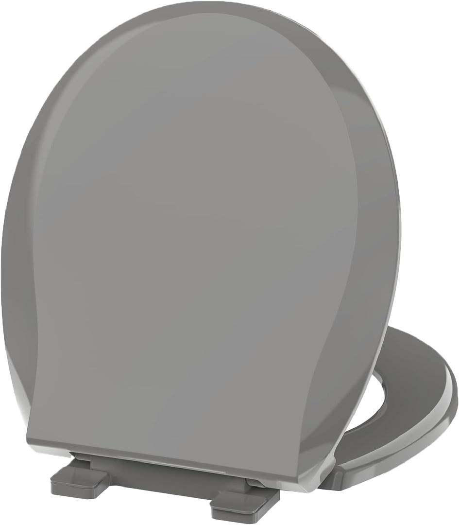 Round Toilet Seat, 16.5inch, Soft Close Quiet, No Alam, Standard Round Universal Size, PP Material Safe and Easy Clean, Grey (Round 16.5 inch, Gray)
