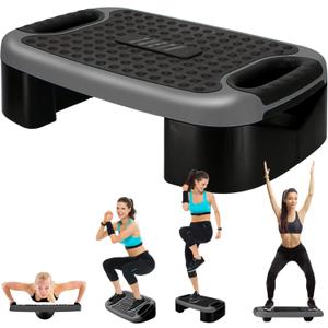 4-In-1 Aerobic Balance Board and Step Up Exercise Platform - Adjustable Multifunctional Balance Board Slant Board, Steppers for Exercise - Home Workout Non Slip Stepper Platform (Gray)