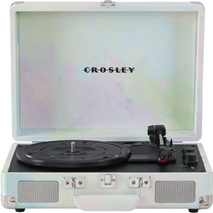 Crosley CR8005F-GW Cruiser Plus Vintage 3-Speed Bluetooth in/Out Suitcase Vinyl Record Player Turntable, Green Watercolor (Green Watercolor)