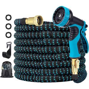Expandable Water Hose, Hose with 10 Way Spray Nozzle, 3/4 Solid Fittings Brass, Expandable Garden Hose Outdoor, 20FT