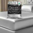 DECOLURE Satin Fitted Sheet King Size (1 PC)  Luxuriously Smooth & Softer Than Silk Bed Sheets w/ 15 Inch Deep Pocket Hypoallergenic Wrinkle Free, Secure Snug Fit, Elastic Corner Straps (Grey)